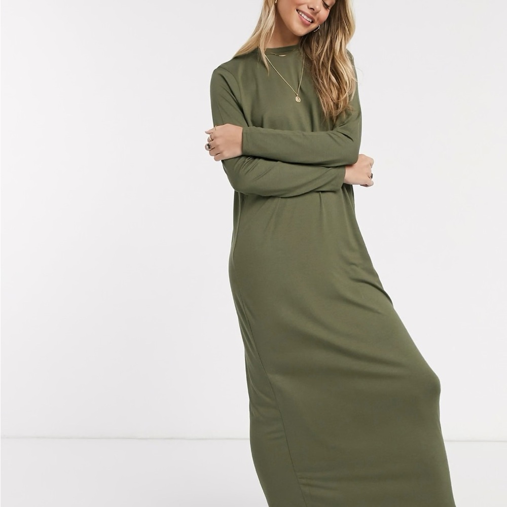 Olive Green T-shirt Maxi Dress NWOT